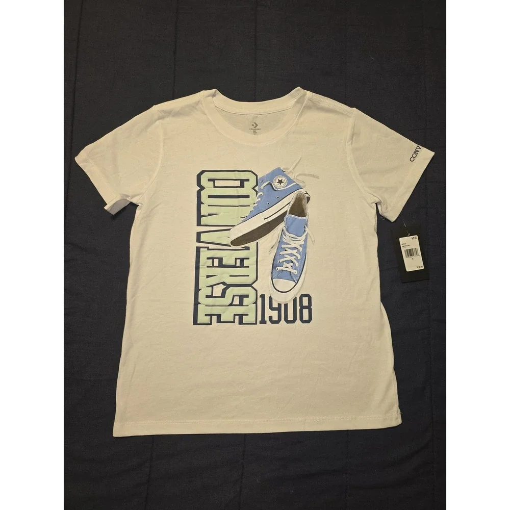 Converse Girls White Short Sleeve Graphic T-Shirt 1908 Sneaker XL 4MH373-001
